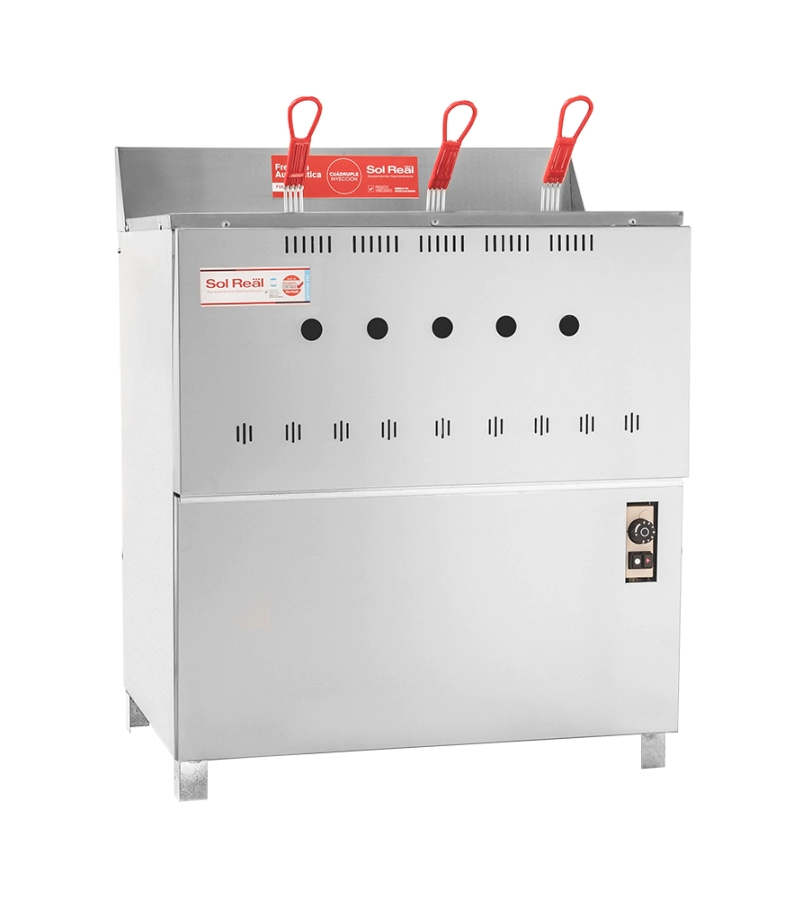 FREIDORA AUTOMATICA 40 LTS CUADRUPLE INYECCION FULL INOX MOD 42 GAS NATURAL SOL REAL