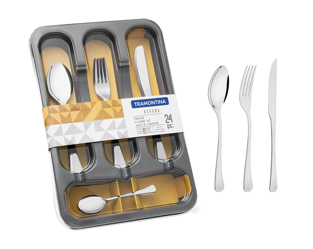 JUEGO DE CUBIERTOS HAVANA 24 PIEZAS ACERO INOXIDABLE CON CUBIERTERO TRAMONTINA