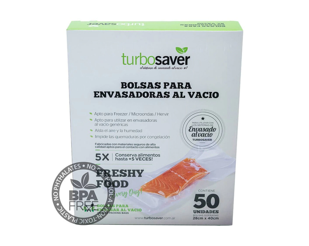 BOLSA PARA ENVASAR AL VACIO 28 X 40 GOFRADO POR 50 UNIDADES TURBOSAVER