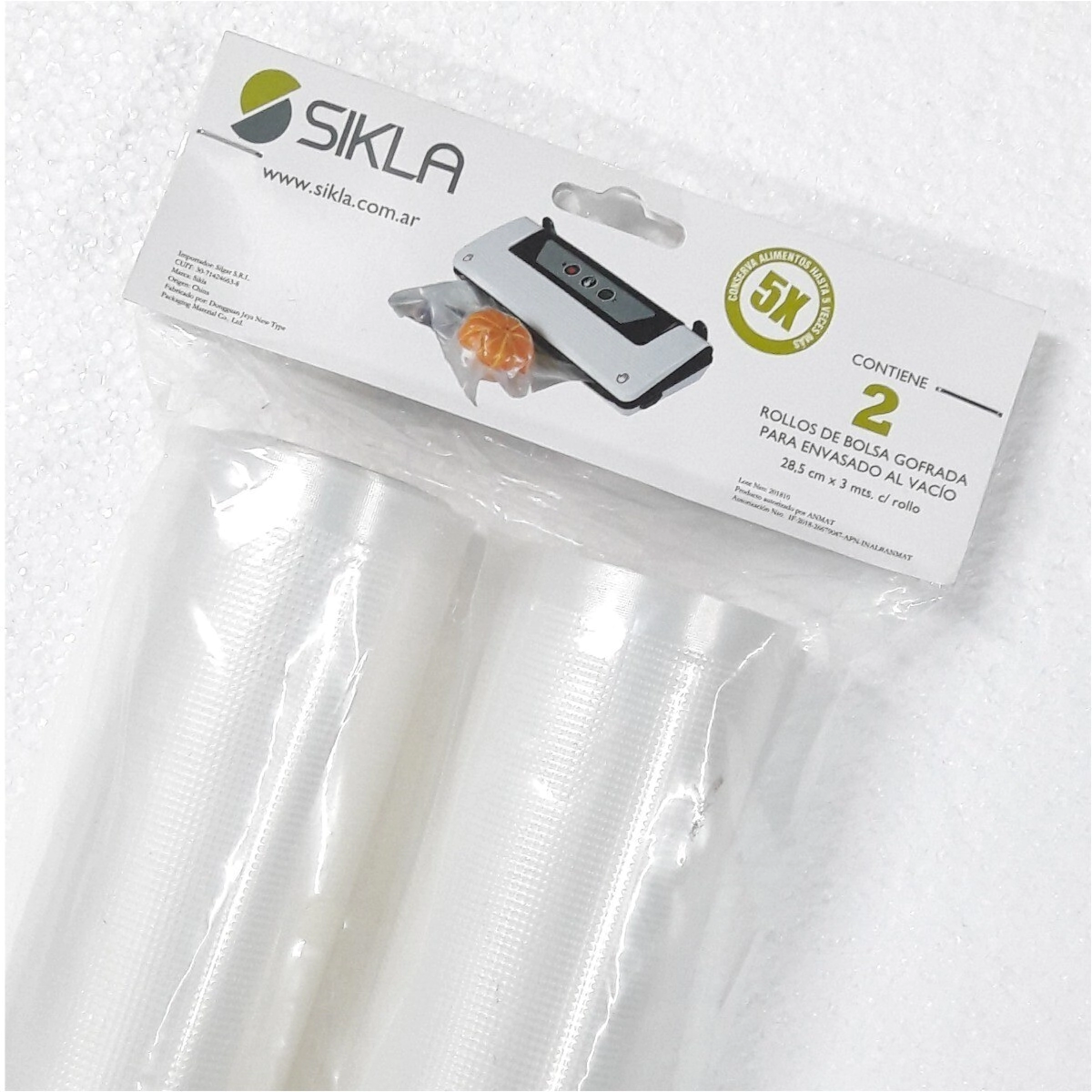 ROLLO PARA ENVASAR AL VACIO 28,5 X 300 CM GOFRADO 2 UNIDADES SIKLA