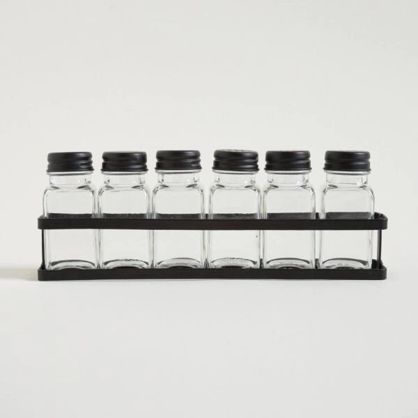 ESPECIERO POR 6 CON RACK DE METAL NEGRO 27,5 X 5 X 10,5 CM
