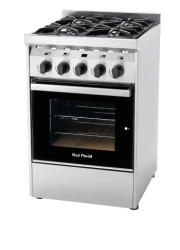 COCINA 4 HORNALLAS 55 CM PROFESIONAL MULTIGAS PUERTA VIDRIO NEGRO REJAS FUNDICION SOL REAL
