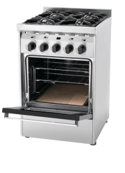 COCINA 4 HORNALLAS 55 CM PROFESIONAL MULTIGAS PUERTA VIDRIO NEGRO REJAS FUNDICION SOL REAL