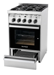 COCINA 4 HORNALLAS 55 CM PROFESIONAL MULTIGAS CON PARRILLA PUERTA VIDRIO NEGRA REJAS FUNDICION SOL R