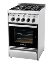 COCINA 4 HORNALLAS 55 CM PROFESIONAL MULTIGAS CON PARRILLA PUERTA VIDRIO NEGRA REJAS FUNDICION SOL R
