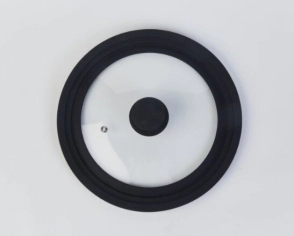 TAPA TRIPLE DE 22/24/26 CM DE VIDRIO CON ARO Y MANIJA DE SILICONA NEGRO