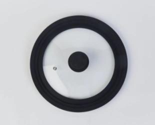 TAPA TRIPLE DE 22/24/26 CM DE VIDRIO CON ARO Y MANIJA DE SILICONA NEGRO