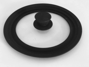 TAPA TRIPLE DE 28/30/32 CM DE VIDRIO CON ARO Y MANIJA DE SILICONA NEGRO
