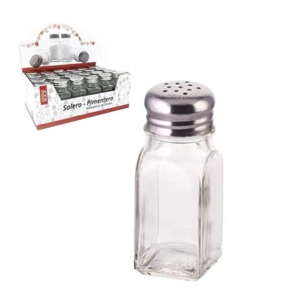 SALERO DE VIDRIO CUADRADO TAPA ACERO
