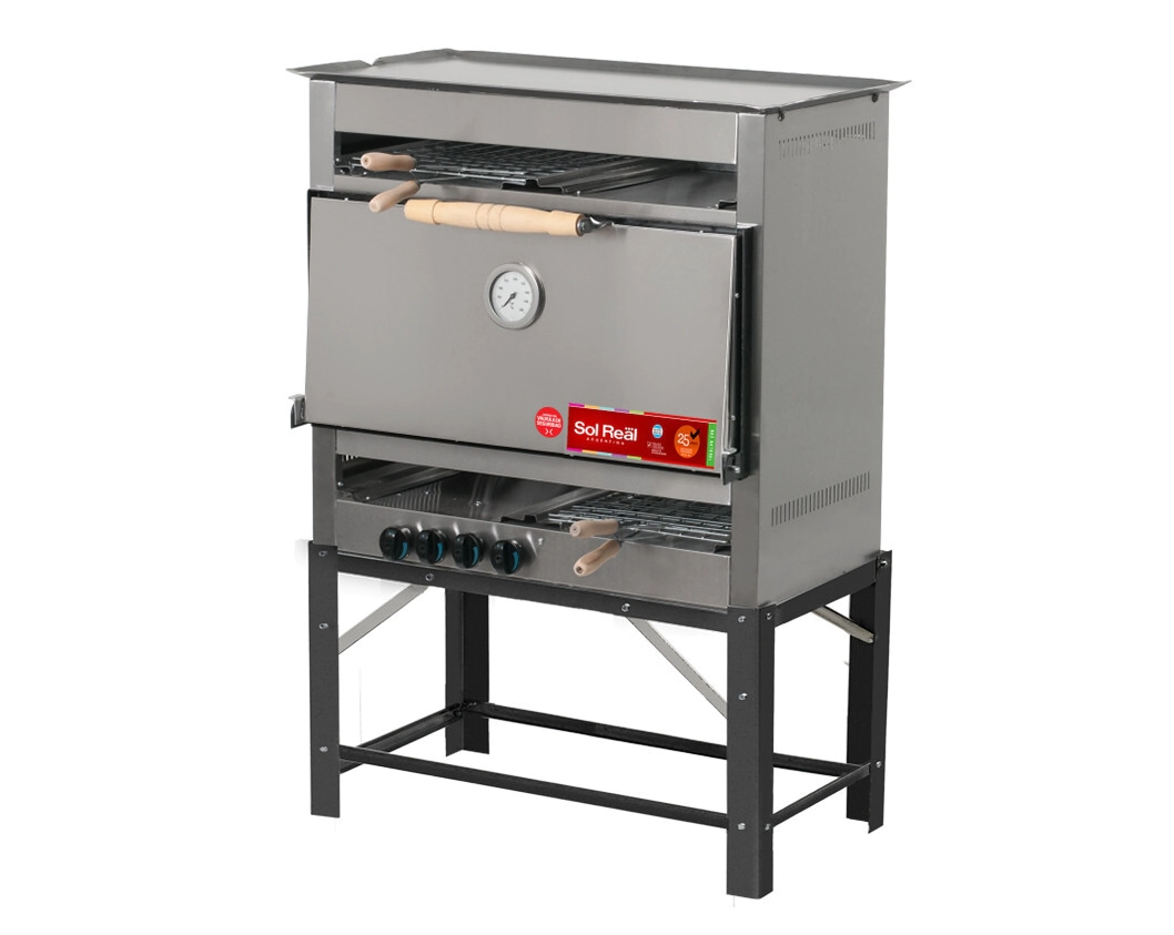 HORNO PIZZERO 8 MOLDES MULTIPLE CON PLANCHA Y DOS CARLITERAS DOBLES GAS ENVASADO SOL REAL