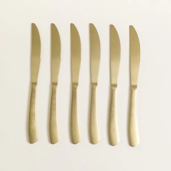 SET X 6 CUCHILLOS DE MESA LISBOA DORADO MATE