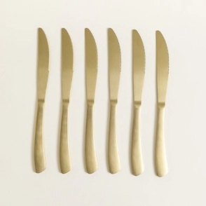 SET X 6 CUCHILLOS DE MESA LISBOA DORADO MATE