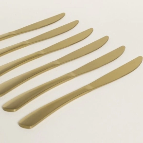 SET X 6 CUCHILLOS DE MESA LISBOA DORADO MATE
