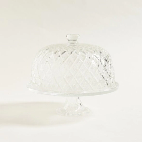 CAMPANA DE VIDRIO ROMBOS CON PIE 30 X 24 CM