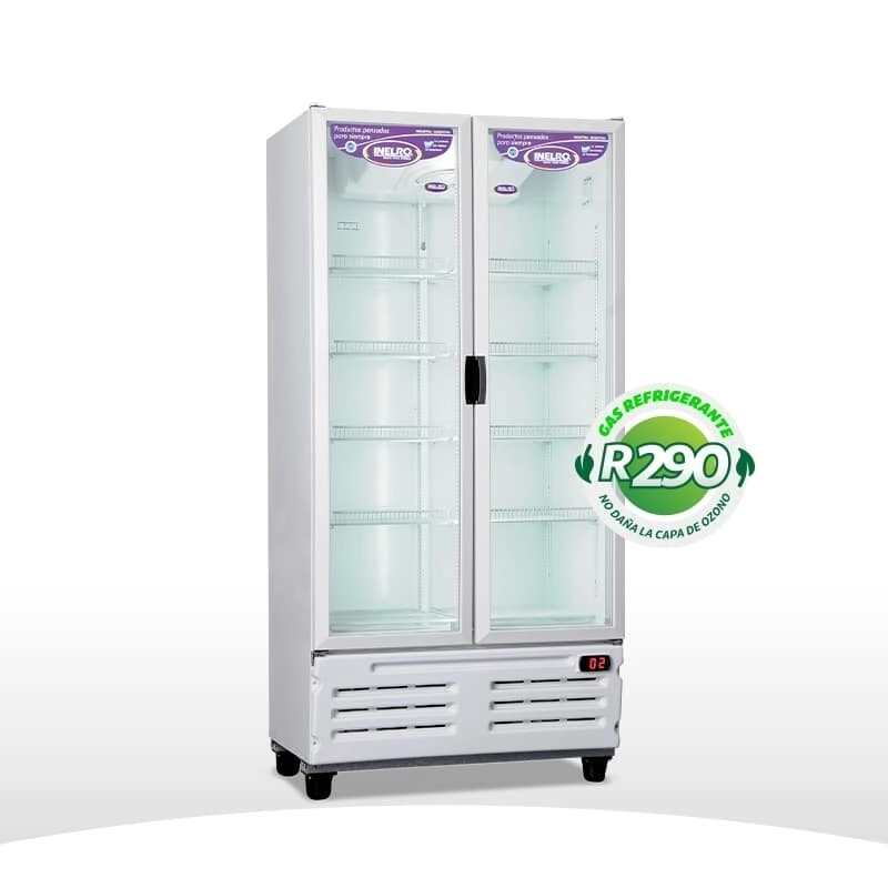 EXHIBIDORA VERTICAL 2 PUERTAS CON 10 ESTANTES MOVILES 765 lts 1000 x 665 x 2100 INELRO