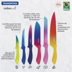 JUEGO DE CUCHILLAS 6 PIEZAS COLORCUT ESFUMADO CAJA TRAMONTINA