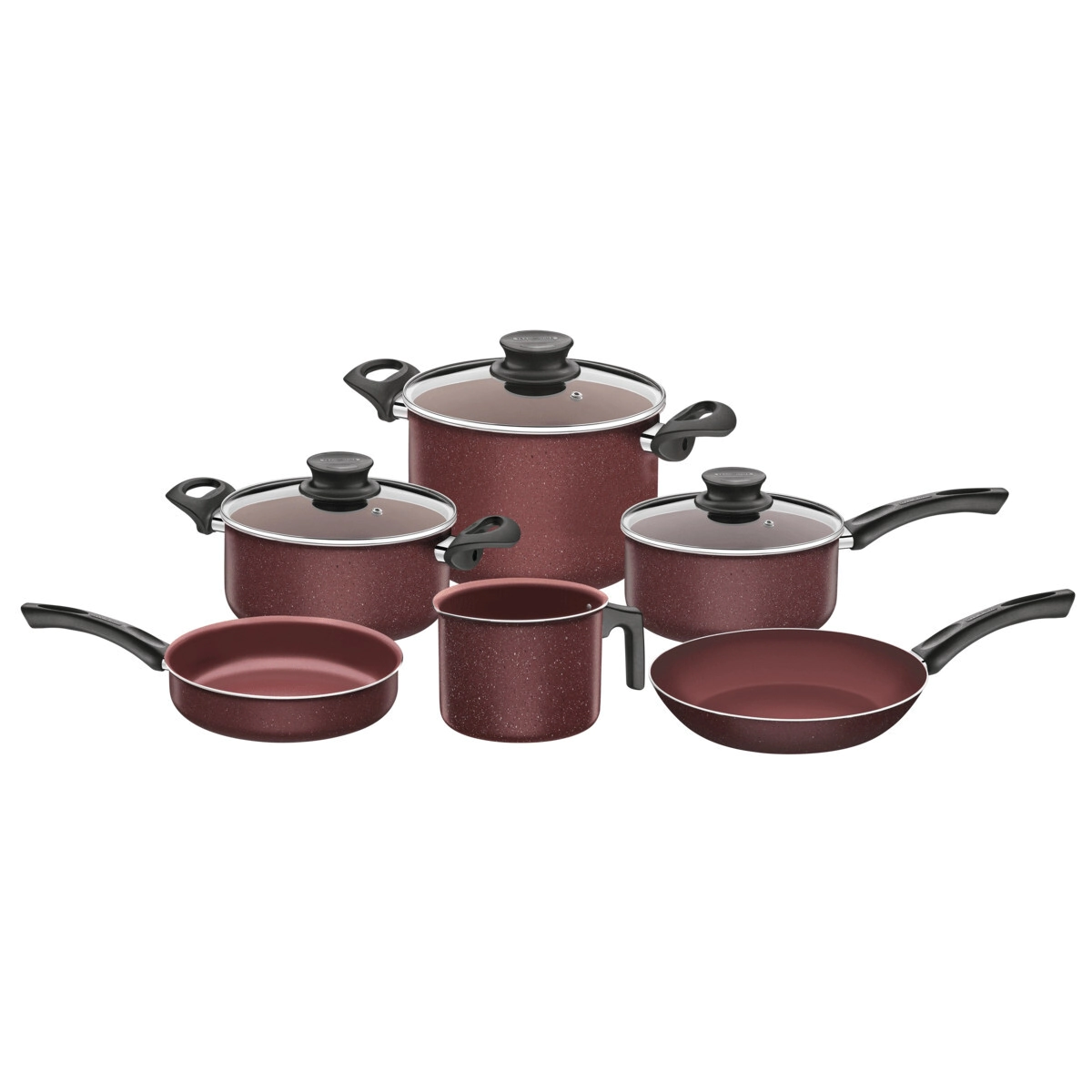 BATERIA DE COCINA JUEGO DE OLLAS PARIS 9 PIEZAS ROJA GRANITO TRAMONTINA.