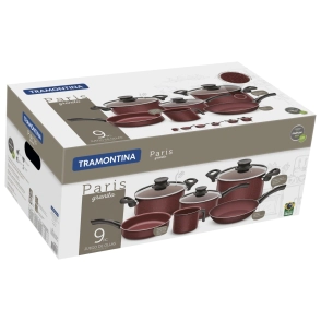 BATERIA DE COCINA JUEGO DE OLLAS PARIS 9 PIEZAS ROJA GRANITO TRAMONTINA.