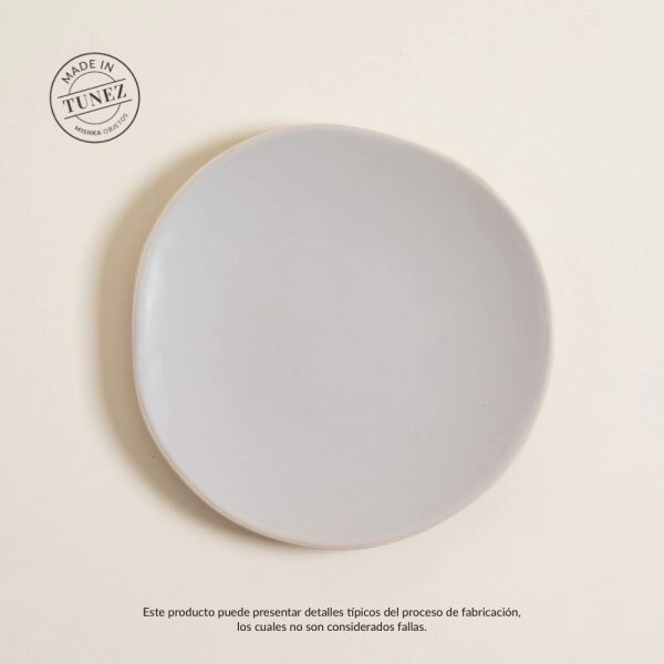 PLATO POSTRE 20 CM MONASTIR GRIS CON BORDE NATURAL SATINADO