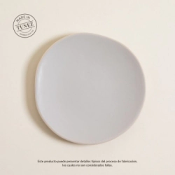 PLATO POSTRE 20 CM MONASTIR GRIS CON BORDE NATURAL SATINADO