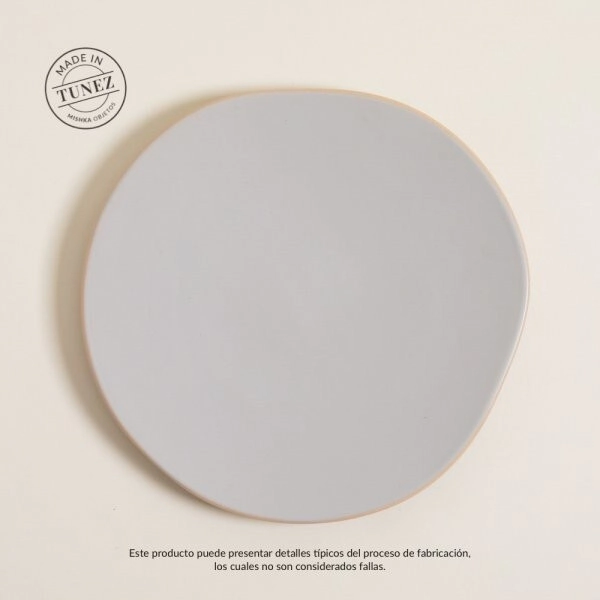 PLATO PLAYO 27 CM MONASTIR GRIS CON BORDE NATURAL SATINADO