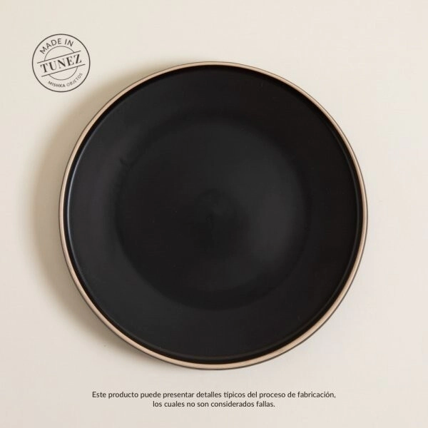 PLATO PLAYO 25,5 CM TOZEUR NEGRO CON BORDE NATURAL SATINADO