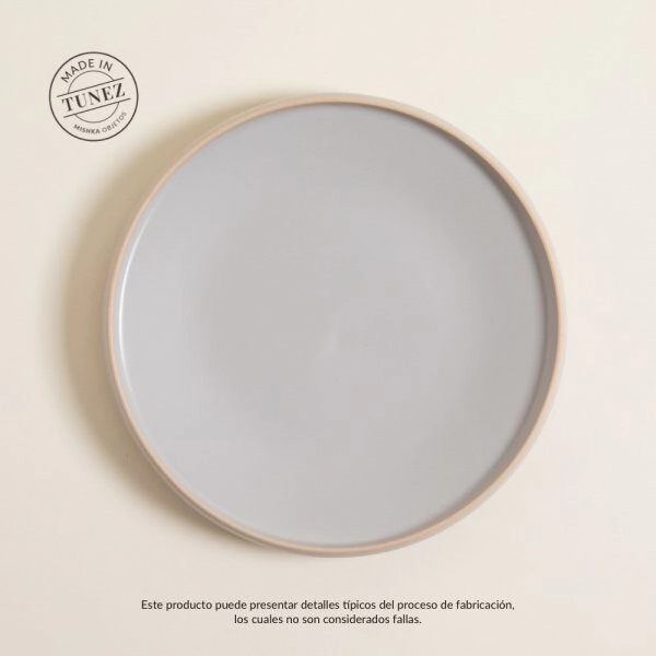 PLATO PLAYO 25,5 CM TOZEUR GRIS CON BORDE NATURAL SATINADO