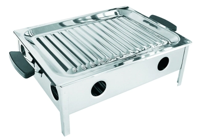 BRASERO DE MESA 25 X 33 CM ACERO INOXIDABLE CON ASAS NEGRAS CAROL