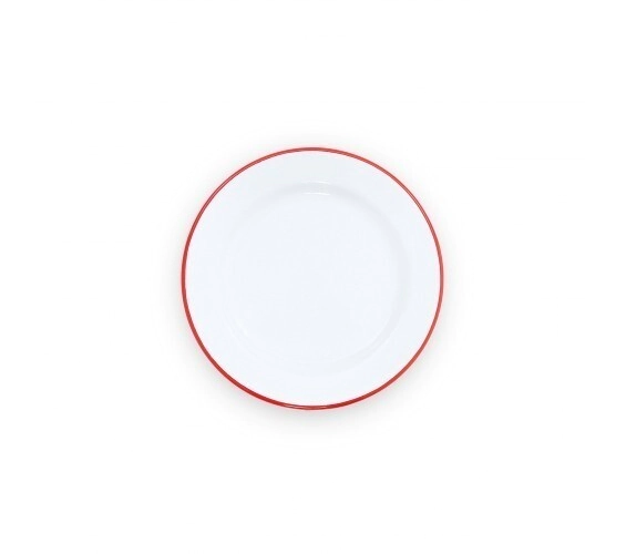 PLATO PLAYO 18 CM BLANCO CON BORDE ROJO ENLOZADO