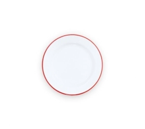 PLATO PLAYO 18 CM BLANCO CON BORDE ROJO ENLOZADO