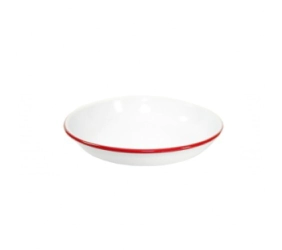PLATO HONDO 22 CM BLANCO CON BORDE ROJO ENLOZADO
