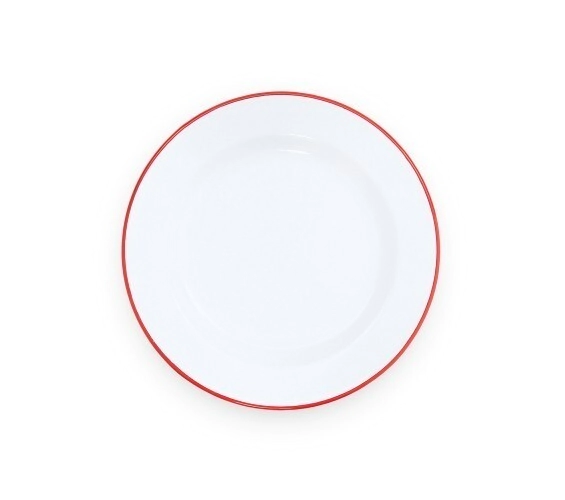 PLATO PLAYO 25,5 CM BLANCO CON BORDE ROJO ENLOZADO