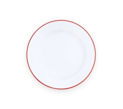 PLATO PLAYO 25,5 CM BLANCO CON BORDE ROJO ENLOZADO