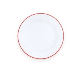 PLATO PLAYO 25,5 CM BLANCO CON BORDE ROJO ENLOZADO