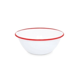 BOWL 20 X 9 CM BLANCO CON BORDE ROJO ENLOZADO