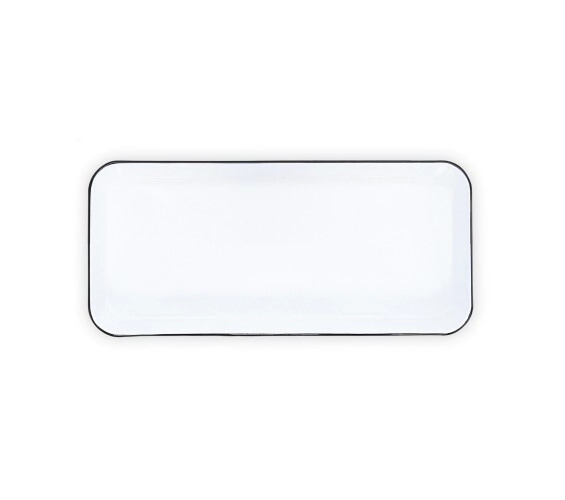 BANDEJA 35 X 12  CM RECTANGULAR BLANCO CON BORDE NEGRO ENLOZADO
