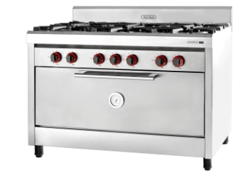 COCINA 6 HORNALLAS 123 CM 700 INDUSTRIAL REJAS FUNDICION GAS NATURAL SOL REAL