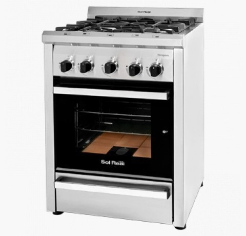 COCINA 4 HORNALLAS 60 CM PROFESIONAL MULTIGAS CON PARRILLA PUERTA VIDRIO NEGRA REJAS FUNDICION SOL R