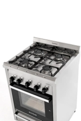 COCINA 4 HORNALLAS 60 CM PROFESIONAL MULTIGAS CON PARRILLA PUERTA VIDRIO NEGRA REJAS FUNDICION SOL R
