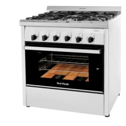 COCINA 5 HORNALLAS 86 CM PROFESIONAL MULTIGAS PUERTA VIDRIO NEGRA REJAS FUNDICION SOL R