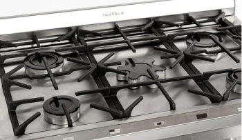COCINA 5 HORNALLAS 86 CM PROFESIONAL MULTIGAS PUERTA VIDRIO NEGRA REJAS FUNDICION SOL R