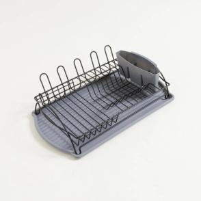 ESCURRIDOR DE PLATOS DE ACERO NEGRO CON BANDEJA GRIS