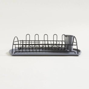 ESCURRIDOR DE PLATOS DE ACERO NEGRO CON BANDEJA GRIS