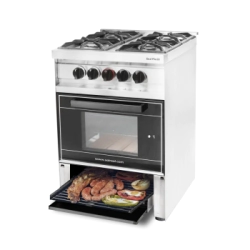 COCINA 4 HORNALLAS MINI CON PARRILLA SIN HUMO PUERTA DE VIDRIO NEGRA REJAS FUNDICION GAS NATURAL SOL