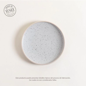 PLATO POSTRE 20 CM TOZEUR DOTS GRIS GRANITO CON BORDE NATURAL