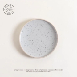 PLATO POSTRE 20 CM TOZEUR DOTS GRIS GRANITO CON BORDE NATURAL