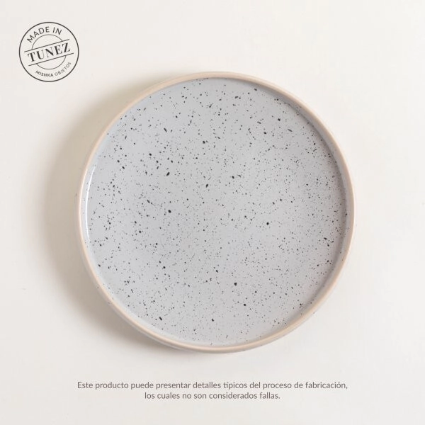 PLATO PLAYO 26 CM TOZEUR DOTS GRIS GRANITO CON BORDE NATURAL