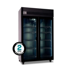 EXHIBIDORA VERTICAL 2 PUERTAS CON 8 ESTANTES MOVILES 980 lts 2035 x 1250 x 650 NEGRA INELRO