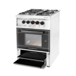 COCINA 4 HORNALLAS MINI CON PARRILLA SIN HUMO PUERTA DE VIDRIO NEGRA REJAS FUNDICION GAS ENVASADO SO