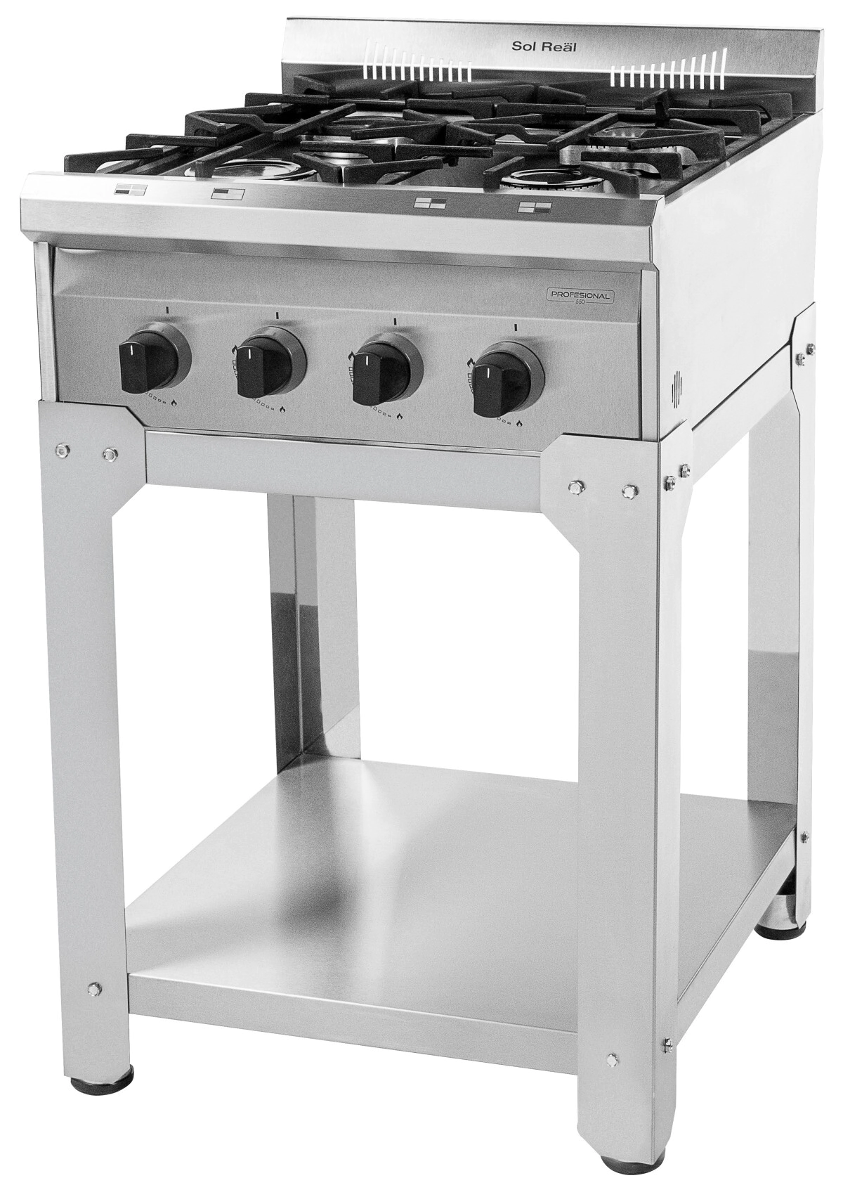 ANAFE 4 HORNALLAS 55 CM ACERO INOXIDABLE REJAS DE ALUMINIO MULTIGAS SOL REAL